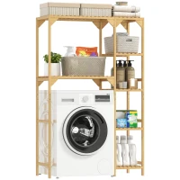 HOMCOM Wasmachinerek, meerdere open vakken, voor was en accessoires, bamboehout(m-11)