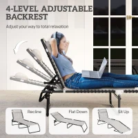 Outsunny Foldable Sun Lounger, Outdoor 4 Level Adjustable Backrest Reclining Chaise Chair, Steel Frame Recliner Chair for Camping, Hiking, Cream White(m-4)