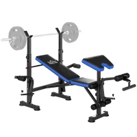 HOMCOM Adjustable Weight Bench with Leg Extension, Barbell Rack, Preacher Curl Pad, Butterfly, Multi-Function Home Gym Bench for Strength Training, Blue(m-10)