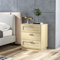 HOMCOM Commode design bohème en rotin avec 3 tiroirs, meuble de rangement pour le salon, le couloir, l'entrée, bois naturel(m-10)