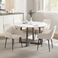 HOMCOM Chaises de salle à manger lot de 4 chaises assise dossier accoudoirs ergonomiques lin beige pieds effilés métal noir(m-10)