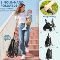 AIYAPLAY Foldable Baby Stroller with Adjustable Seat, 5-Point Harness, Canopy, Basket, 6.3kg Lightweight & Compact, Light Grey(m-5)