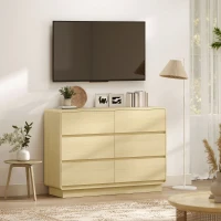 HOMCOM Aparador con 6 Cajones Bordes Redondeados para Salón Cocina Entrada Oficina 120x38x86 cm Natural(m-7)