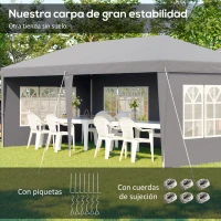 Outsunny Carpa Plegable 6x3 m Pop-up con 4 Laterales Desmontables Cenador de Jardín con 4 Ventanas y Bolsa de Transporte Gris(m-5)