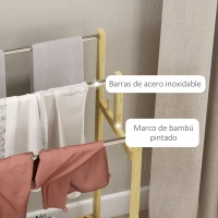 HOMCOM Toallero de Pie de Bambú con 3 Barras de Acero Inoxidable Estante Abierto 50,5x31x90 cm Natural(m-5)