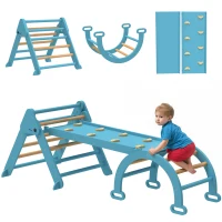 AIYAPLAY Triângulo de Escalada 7 em 1 com Arco e Rampa Escalada para Crianças de Madeira Dobrável para 18-48 Meses 188x70 cm Azul(m-6)