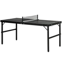 SPORTNOW Mini table de ping pong pliable table de ping-pong d'intérieur avec filet, balles, poignée, 152 x 76 x 72 cm noir(m-1)