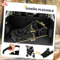 PawHut Carrito para Perros con 3 Ruedas Ventanas de Malla Cesta de Almacenaje y Correas de Seguridad 109,5x57,5x106,5 cm Gris(m-6)