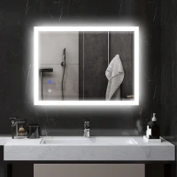 kleankin Miroir mural lumineux LED de salle de bain 80 x 60 cm 3 couleurs luminosité réglable interrupteur tactile transparent(m-10)