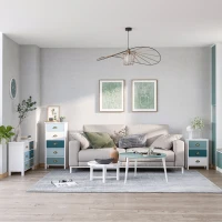 HOMCOM Chiffonnier commode meuble de rangement tiroirs multicolores avec poignée métal coquille en bois(m-10)