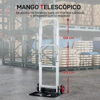HOMCOM Carretilla de Mano Plegable de Aluminio Carga 90 kg con Ruedas Mango Telescópico Ajustable 40x41x108 cm Plata y Negro(m-5)