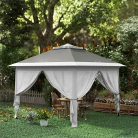 Outsunny Carpa Plegable 3,3x3,3 m con Altura Ajustable Doble Techo 4 Mosquiteras Extraíbles y Bolsa de Transporte Anti-UV Gris(m-8)