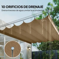 Outsunny Cubierta para Techo Retráctil de 2,5x2,55m para Pérgola 3x3 Tela de Repuesto con 10 Orificios de Drenaje Pardo(m-6)