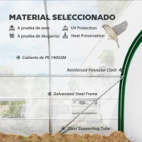 Outsunny Invernadero de Túnel 6x3x2 m con Puerta Enrollable 8 Ventanas de Malla y Estructura de Acero Galvanizado Blanco(m-5)