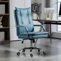 HOMCOM Chaise de bureau fauteuil de bureau hauteur réglable, dossier haut inclinable, accoudoirs et roulettes, bleu(m-10)
