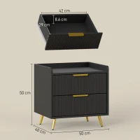 HOMCOM Elegant Two-Drawer Bedside Table - Black(m-3)