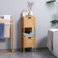 kleankin Meuble de rangement colonne pour salle de bain en bambou 2 tiroirs et 1 étagère - dim. 30L x 30l x 90H cm(m-10)