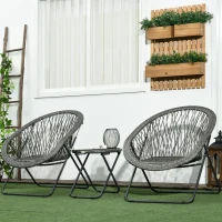 Outsunny Salon de jardin extérieur en résine ensemble table et chaises d'extérieur pour 2 personne table 2 fauteuil pliables gris(m-10)