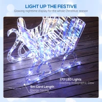 Outsunny Lighted Christmas Reindeer with Sleigh, Outdoor Yard Reindeer with 170 Warm White LED Lights, Holiday Decor with Stakes, Waterproof, Silver(m-5)