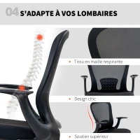 HOMCOM Chaise bureau ergonomique avec repose-pieds ajustable et accoudoirs relevables, hauteur réglable, 59x62x99-119cm, noir(m-7)