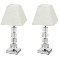 HOMCOM Lot de 2 lampes en cristal - lampe de table design contemporain - Ø 20 x 47H cm - abat-jour polyester blanc beige(m-12)