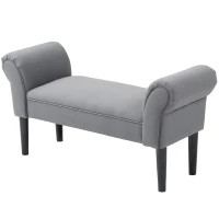 HOMCOM Panca Fondoletto Rivestita in Lino Sintetico con Gambe in Legno Braccioli e Seduta Imbottita Grigio Scuro(m-6)