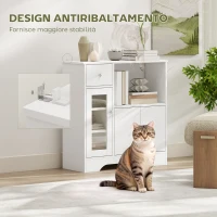 HOMCOM Credenza Buffet con Vano Aperto, Cassetto, 3 Ripiani e Armadietto a 2 Ante, in Legno, 80x30x82 cm, Bianco(m-7)