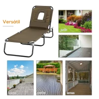 Outsunny Tumbona Plegable con Respaldo Regulable 4 Posiciones con Orificio de Lectura Almohada Tela Oxford 190x56x28 cm Marrón(m-5)