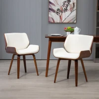 HOMCOM Lot de 2 chaises de salle à manger style vintage assise revêtement synthétique 54 x 53 x 81 cm blanc marron(m-10)