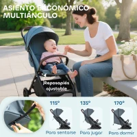 AIYAPLAY Carrito para Bebé Plegable Respaldo Reclinable Reposapiés Ajustable Capota Arnés de 5 Puntos Carga 15 kg Azul Oscuro(m-4)