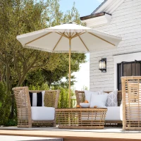 Outsunny Parasol de jardin inclinable parasol avec manivelle à franges style bohème 8 baleines Ø 265 x 244 cm blanc(m-10)