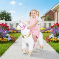 AIYAPLAY Kids Rocking Horse, Plush Walking Horse with Wheels, Ride On Unicorn Toy for Ages 3-5 Years Old, White(m-2)