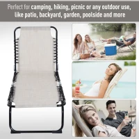 Outsunny Foldable Sun Lounger, Outdoor 4 Level Adjustable Backrest Reclining Chaise Chair, Steel Frame Recliner Chair for Camping, Hiking, Cream White(m-5)