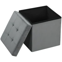 HOMCOM Pouf coffre rangement pliable, tabouret carré 37,6 L en tissu velours, charge 120 Kg, 38 x 38 x 38 cm, gris(m-11)