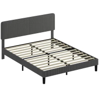 HOMCOM Somier 160x200 cm con Cabecero Ajustable Tapizado en Pana Láminas de Madera Fácil de Montar Gris Oscuro(m-1)