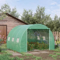 Outsunny Serre de jardin 9 m² serre tunnel de jardin 3 x 3 x 2 m avec porte enroulable et 6 fenêtres en maille en acier PE vert(m-10)
