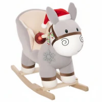 HOMCOM Kids Rocking Horse, Children Plush Ride On Donkey Animal Rocker w/ Sound, Wood Base Seat, Safety Belt, Baby Toy Rocker for Toddler 18 - 36 Months, Grey(m-10)