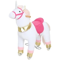 AIYAPLAY Kids Rocking Horse, Plush Walking Horse with Wheels, Ride On Unicorn Toy for Ages 3-5 Years Old, White(m-11)