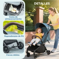 AIYAPLAY Carrito para Bebé Plegable Respaldo Reclinable Reposapiés Ajustable Capota Arnés de 5 Puntos Carga 15 kg Azul Oscuro(m-6)