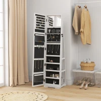 HOMCOM Armoire à Bijoux pivotante verrouillable boîte à bijoux avec Miroir - Armoire Bijoux Multi-Rangement - en Bois Blanc(m-10)