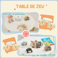 AIYAPLAY Ensemble 1 table ronde, 2 chaises pour enfant 3 pièces, dossier en forme d'ours, activités, bricolage, repas, 3-6 ans(m-5)