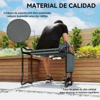 Outsunny Taburete de Jardín Plegable con Almohadilla de Espuma EVA Asiento de Jardín 2 en 1 con Bolsa para Herramientas(m-7)
