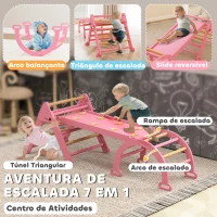 AIYAPLAY Triângulo de Escalada 7 em 1 com Arco e Rampa Escalada para Crianças de Madeira Dobrável para 18-48 Meses 188x70 cm Rosa(m-4)