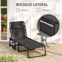 Outsunny Tumbona Plegable con Respaldo Ajustable Reposacabezas Acolchado y Estructura de Acero para Exterior 189x58x30 cm Negro(m-7)