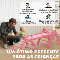 AIYAPLAY Triângulo de Escalada 7 em 1 com Arco e Rampa Escalada para Crianças de Madeira Dobrável para 18-48 Meses 188x70 cm Rosa(m-8)