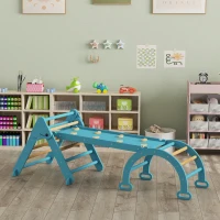 AIYAPLAY 7 en 1 Triángulo de Escalada Montessori de Madera Plegable con Arco y Rampa para Niños de 18-48 Meses 188x70 cm Azul(m-5)