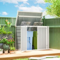 Outsunny 4.7 x 2.5FT Garden Shed, Lockable Outdoor Storage with Openable Lid, Small Shed for 2 Trash Cans, Tools, Patio, Light Grey(m-2)