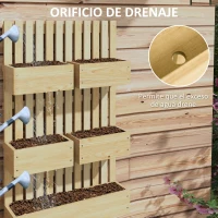 Outsunny Jardinera de Pared de Madera con Enrejado y 5 Macetas Móviles para Jardín Terraza Patio 60x16x100 cm Natural(m-6)