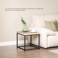 HOMCOM Juego de 2 Mesas de Centro Mesa Nido Moderna Mesitas Auxiliares Patas de Acero para Salón Dormitorio Oficina Roble(m-5)