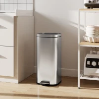 HOMCOM Poubelle cuisine 30L, poubelle à pédale avec seau intérieur amovible, couvercle à fermeture douce, 29x36x59,5cm, argent(m-9)